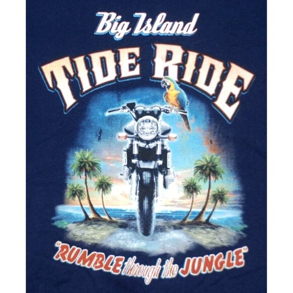 Hanes Beefy-T Men's Blue T-Shirt Size L Big Island Tide Ride Motorcycle Tee - Picture 2 of 6